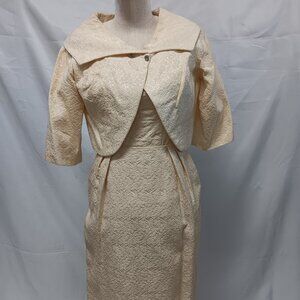 Vintage Cream Eva Wurl All Occasion Beige Dress & Coat 2 Piece Set! {ch}